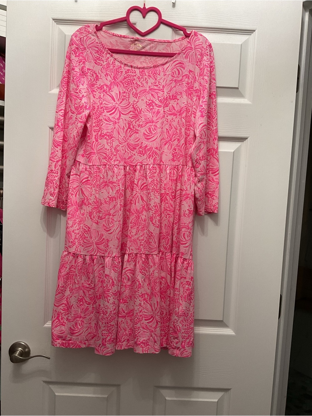 Lilly Pulitzer Pink Floral Long Sleeve Tiered Dress